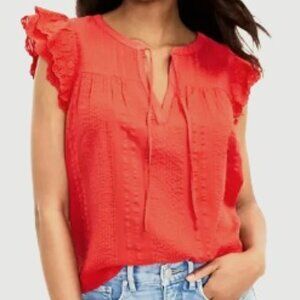 Women's LOFT Ann Taylor Striped Ruffle Sleeve Tie Neck Top Size XS Petite NWT